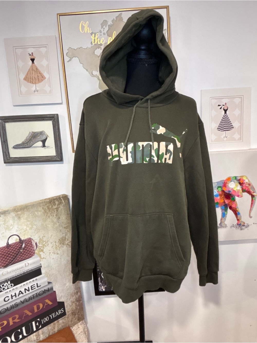 Puma Olive Green Hoodie with Camo Logo